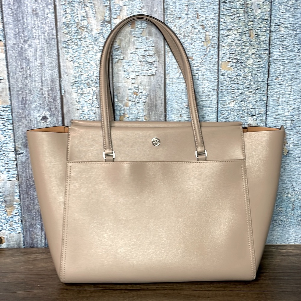 Tory Burch Neutral Beige Leather Tote
